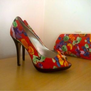 Dune shoes with clutch same fabric